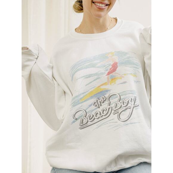 The Beach Boys 80s Surf White Thrifted By Livylu+Livgoods Sweatshirt - Picture 1 of 7